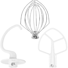 Kitchen Mixer Accessories K45DH Dough Hook & K45B Coated Flat Beater & K45WW Wire Whip 3 piece Stand Mixers Replacement Set Compatible With K45 KSM75 KSM90 KSM100 KSM103