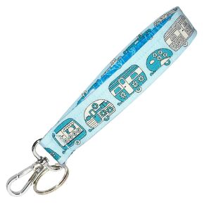 Blue and Silver Camper Keychain - Retro Camping Key Fob - 1 x 6 Inch Loop - Cute Purse or Wallet Strap - RV Accessories - Handmade by Green Acorn Kitchen