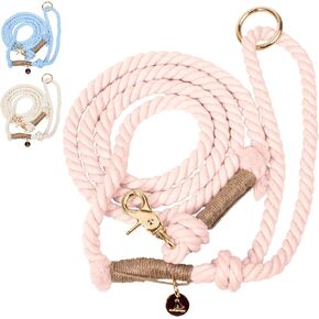 TinyPup Premium Rope Leash for 10 lbs Dogs, 5ft Soft Braided Cotton Rope Leash for Small Dogs, Lightweight Dog Leash with 360-Degree Snap Clip, Comes with Designer Gift Bag;Light Blue Dog Leash