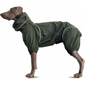 Dog Lightweight Windbreaker, Pet Outdoor Sports Jacket, 0.5 lbs,3 in One, Hooded, Easy on/Off with Collar and Harness, Reflective Piping, Packable, Dog Hiking/Camping,Dark Olive (Medium)