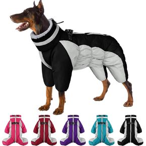 SUNFURA Four-Legged Dog Coat Warm Fleece Puffer Jacket, Reflective Turtleneck Winter Coats with Harness, Windproof Waterproof Full Body Snowsuit for Small to Large Dogs