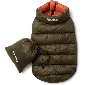 fabdog Dog Puffer Coat - Reversible Pack N Go Dog Coats for All Breeds - Comfy & Colorful Dog Jackets are Ideal Gifts - Clothes Fit Necks 8" | Red/Navy