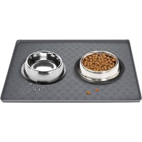 Dog and Cat Silicone Mat for Food and Water, Waterproof Pet Feeding Mats with Lip, Pet Placemats for Messy Drinkers to Protect Floor (Grey)