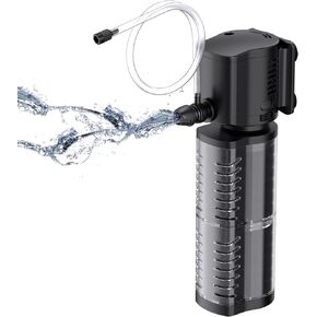 FREESEA Aquarium Fish Tank Filter: 5W 132GPH Internal Filter Pump 2-Stage Filtration for 10-35 Gallon Saltwater Betta Turtle Tanks