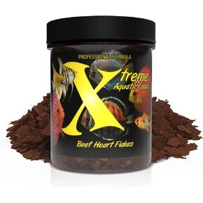 Xtreme Beef Heart Flakes - High Protein, Nutrient-Dense for Tropical & Freshwater Fish, Supports Growth, Color Enhancement, Easy Digestion - Ideal for Discus and Cichlids (1oz)
