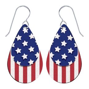 Fourth of July Earrings | Sterling Silver and Painted Wood Festive Holiday Earrings | Red White and Blue USA Independence Day Jewelry (USA Flag Heart)