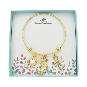 Nefertiti Ankh Women's Bangle Bracelet in Gold Plated Pewter | Handcrafted Stainless Steel 60 mm Charm | One Size Fits Most Teens and Adults | Fabulous Gift for Her