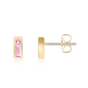 Pink Crystal Bar Earrings-14K Gold Plated Flatback Earrings Small Cute Pink Earrings Studs Dainty Gold Earrings Tiny Stud Earrings for Women Trendy
