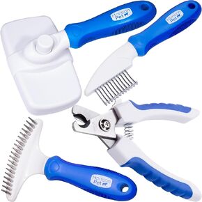 Self-Cleaning Slicker Brush for Dogs, Shedding Fur Comb, Dematting Comb & Nail Clipper Set for Dogs With Medium and Long Hair
