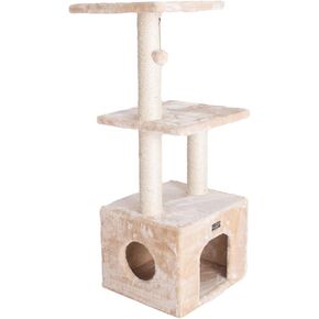 Armarkat 3-Tier Cat Tree أثاث من الخشب الحقيقي مع عمود خدش السيزال، بيج، 16 بوصة (طول) × 14 بوصة (عرض) × 39 بوصة (ارتفاع) (A3902)