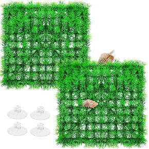 2PCS Hermit Crab Climbing Toys, 10 x 10 Inch Square Plastic Aquarium Grass Mat Decoration with 8 Suction Cups Hermit Crab Plants Lawn Supplies Hermit Crab Hideout Hermit Crab Tank Decor