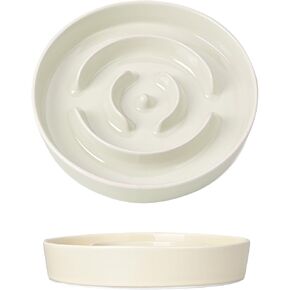 SPUNKYJUNKY Slow Feeder Ceramic Dog Bowls for Small Breed Slow Down Eating Anti-Choking Dishes Slow Feeding for Fun Pet Bowl(10OZ Bowl,Cream White)