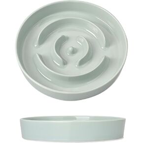 SPUNKYJUNKY Slow Feeder Ceramic Dog Bowls for Small Breed Slow Down Eating Anti-Choking Dishes Slow Feeding for Fun Pet Bowl(10OZ Bowl,Cream White)