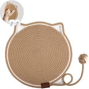 Cat Scratcher Mat 17.7" Large size Natural Cotton Rope Cat Scratch Pad with Ball Toy Protecting Furniture Cat Scratcher pad Foldable Brown