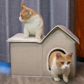 بيت القطط للقطط الداخلية، بيت الحيوانات الأليفة، سرير للقطط، كهف مع حصيرة رقيق ووسادة خدش للقطط والقطط والحيوانات الأليفة التي يصل وزنها إلى 22 رطلًا in Kuwait