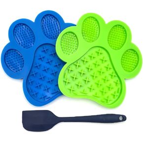 Dog and Cat Licking Pads, 2-Pack Slow Feeder Licking Pads with Suction Cup + Spatula, for Calming Anxiety and Reducing Boredom During Dog and Cat Bath Grooming etc