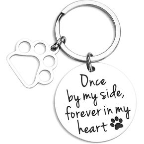Pet Bereavement Memorial Remembrance Gift - Once by My Side Forever in My Heart Paw Prints Keychain Dog Cat Loss Gifts for Pet Owner Sympathy Gifts