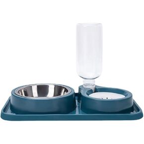 Double Dog Cat Bowls, Pet Water and Food Bowl Set with Automatic Water Dispenser Bottle Detachable Stainless Steel Bowl, Gravity Water Feeder Bowl No-Spill for Cats and Dogs Puppy Kitten Rabbit