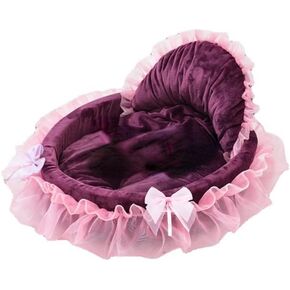 Cute Cat Bed Heart-Shaped Cat Nest Lace Lace Princess Nest Cotton Velvet Warm Soft Cat Sofa Bed Suitable for Cats and Dogs to Spend The Warm Winter (S,Pink)