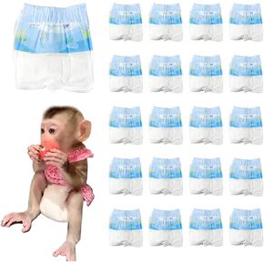 Disposable Monkey Diapers,Marmoset Diapers with Adjustable Elastic Waistline,Monkey Diapers for Pet Monkeys,Ultra Absorbent Leak-Proof,For Marmosets、capuchin Monkeys、proboscis Monkey Etc.(20PCS) (xxs)