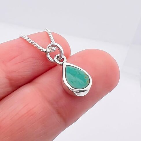 Very Tiny and Dainty 925 Sterling Silver TurquoiseTeardrop Necklace for Women, Simple Silver Turquoise Tear Drop Pendant Necklace, Birthday Gift Layering Necklace (18 inches) in Saudi Arabia
