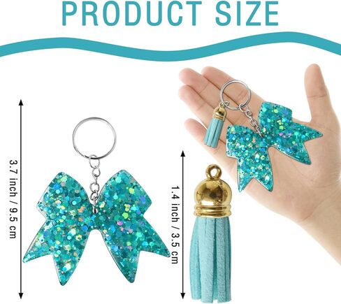 سلسلة مفاتيح لامعة على شكل فيونكة - سلاسل مفاتيح ساحرة للفتيات ملحقات حقيبة الظهر التشجيعية، هدية مبهجة لقادة المشجعين وأعضاء الفريق - أزرق فاتح/قطعتين in Kuwait