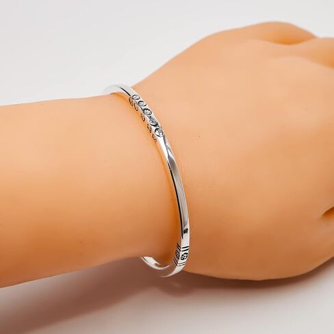 Men's Solid 925 Sterling Silver Bar Bangle Bracelet, Mens Silver Cuff Bangle - Ideal gift for him in Saudi Arabia