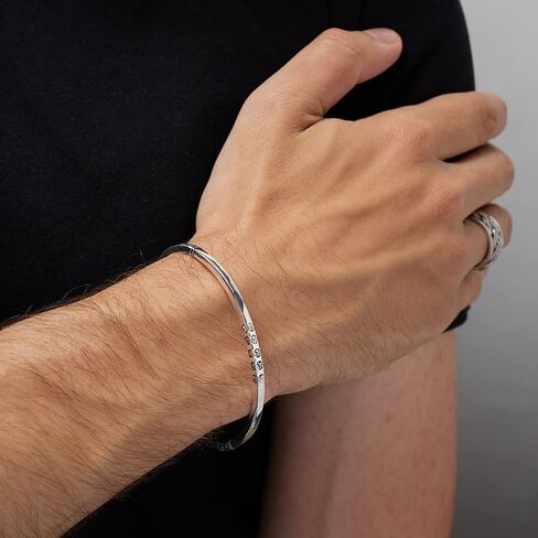 Men's Solid 925 Sterling Silver Bar Bangle Bracelet, Mens Silver Cuff Bangle - Ideal gift for him in Saudi Arabia