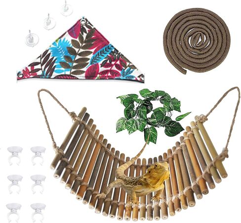 Reptile Climbing Bridge, Bamboo Lizard Ladder Bridge Bearded Dragon Hammock Lizard Lounger Hanging Terrarium Vines Decor Reptiles Habitat Tank Accessories for Gecko Chameleon(4PCS) in Saudi Arabia