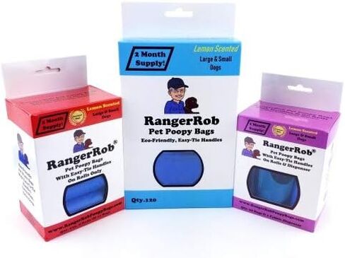 Poopy Bags On Rolls. Premium Dog Waste/Poop Bags, Custom Easy-tie Handles for Large & Small Dogs. Lemon Scented (Dust Free), Larger & Deeper Design, Qty. 120 (on Rolls) in Saudi Arabia