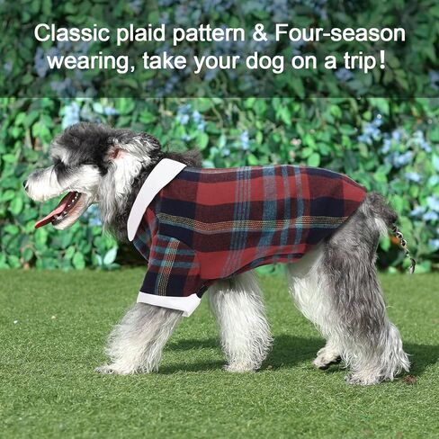 Plaid Dog Shirt for Small Dogs, Summer and Fall Dog Clothes with Touch Fastener, Dog Clothes for Small to Medium Dogs Double-Layer Design, Stylish and Comfortable Dog Clothing in Kuwait
