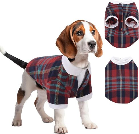 Plaid Dog Shirt for Small Dogs, Summer and Fall Dog Clothes with Touch Fastener, Dog Clothes for Small to Medium Dogs Double-Layer Design, Stylish and Comfortable Dog Clothing in Kuwait