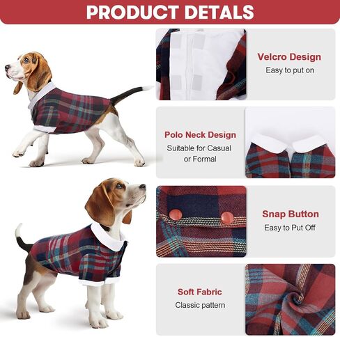 Plaid Dog Shirt for Small Dogs, Summer and Fall Dog Clothes with Touch Fastener, Dog Clothes for Small to Medium Dogs Double-Layer Design, Stylish and Comfortable Dog Clothing in Kuwait