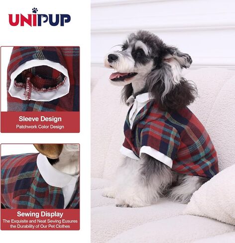 Plaid Dog Shirt for Small Dogs, Summer and Fall Dog Clothes with Touch Fastener, Dog Clothes for Small to Medium Dogs Double-Layer Design, Stylish and Comfortable Dog Clothing in Kuwait