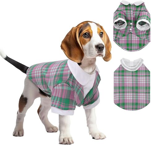 Plaid Dog Shirt for Small Dogs, Summer and Fall Dog Clothes with Touch Fastener, Dog Clothes for Small to Medium Dogs Double-Layer Design, Stylish and Comfortable Dog Clothing in Kuwait