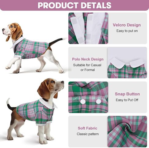 Plaid Dog Shirt for Small Dogs, Summer and Fall Dog Clothes with Touch Fastener, Dog Clothes for Small to Medium Dogs Double-Layer Design, Stylish and Comfortable Dog Clothing in Kuwait