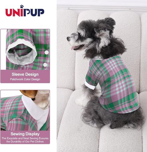 Plaid Dog Shirt for Small Dogs, Summer and Fall Dog Clothes with Touch Fastener, Dog Clothes for Small to Medium Dogs Double-Layer Design, Stylish and Comfortable Dog Clothing in Kuwait