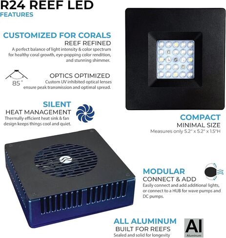 CURRENT Orbit R24 95 Watt Reef LED Saltwater Marine Aquarium Coral Light with Flex Arm Tank Mount Wireless Lighting & eFlux Wave Pump Control for Fish Tank (4440) in Saudi Arabia