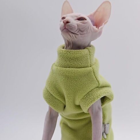 Hairless Cat Clothes Autumn/Winter Warm Fleece Super Soft Stretch Cat Clothes for Sphynx,Devon, Konis,Small Cats and Dogs (Green, Large) in Kuwait