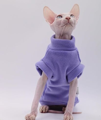 Hairless Cat Clothes Autumn/Winter Warm Fleece Super Soft Stretch Cat Clothes for Sphynx,Devon, Konis,Small Cats and Dogs (Green, Large) in Kuwait