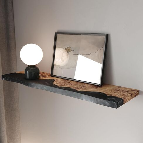 RWA Unique Floating Shelf for Wall - Stylish Hanging Shelves for Room Wall Bedroom Bathroom Office Decor, Epoxy Wood Wall Shelf Plank (Straight Edge, platinum, Small - 12x6") in Saudi Arabia