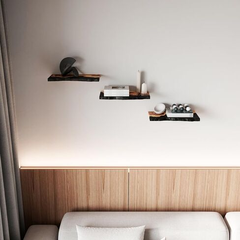 RWA Unique Floating Shelf for Wall - Stylish Hanging Shelves for Room Wall Bedroom Bathroom Office Decor, Epoxy Wood Wall Shelf Plank (Straight Edge, platinum, Small - 12x6") in Saudi Arabia
