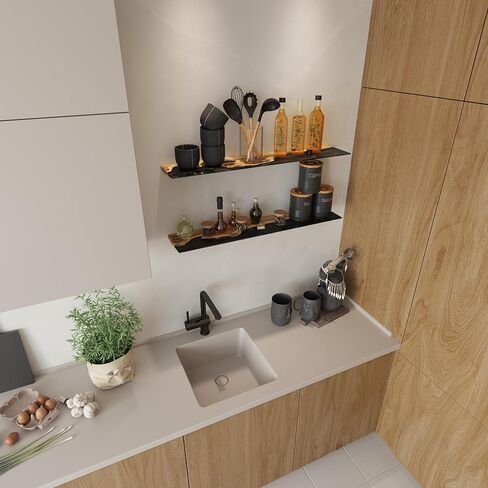 RWA Unique Floating Shelf for Wall - Stylish Hanging Shelves for Room Wall Bedroom Bathroom Office Decor, Epoxy Wood Wall Shelf Plank (Straight Edge, platinum, Small - 12x6") in Saudi Arabia