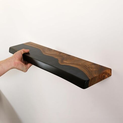 RWA Unique Floating Shelf for Wall - Stylish Hanging Shelves for Room Wall Bedroom Bathroom Office Decor, Epoxy Wood Wall Shelf Plank (Straight Edge, platinum, Small - 12x6") in Saudi Arabia