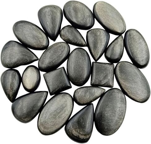 SGM Shop™ Natural Silver Sheen Obsidian Cabochon Loose Gemstone Flat Back Mix A+ Quality For Jewelry Making, Crafts & DIY, Wedding Gift, Healing Chakra, Wire Wrapping Crystals-3 Pcs in Saudi Arabia