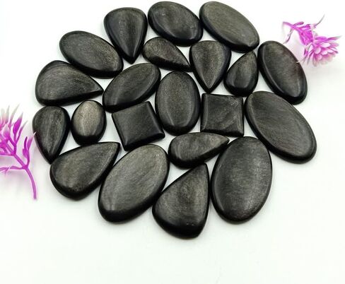 SGM Shop™ Natural Silver Sheen Obsidian Cabochon Loose Gemstone Flat Back Mix A+ Quality For Jewelry Making, Crafts & DIY, Wedding Gift, Healing Chakra, Wire Wrapping Crystals-3 Pcs in Saudi Arabia
