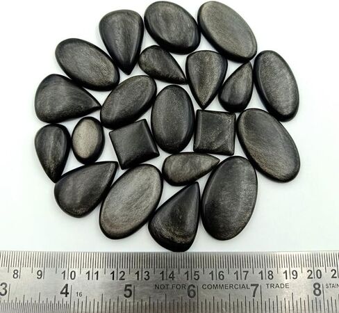 SGM Shop™ Natural Silver Sheen Obsidian Cabochon Loose Gemstone Flat Back Mix A+ Quality For Jewelry Making, Crafts & DIY, Wedding Gift, Healing Chakra, Wire Wrapping Crystals-3 Pcs in Saudi Arabia