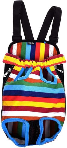 Cosmos Pet Dog Carrier Backpack Pet Dog Cat Legs Out Front Carrier Travel Bag for Traveling Hiking Camping for Small Medium Dogs Cat, Colorful Strip Pattern (Large Size) in Saudi Arabia