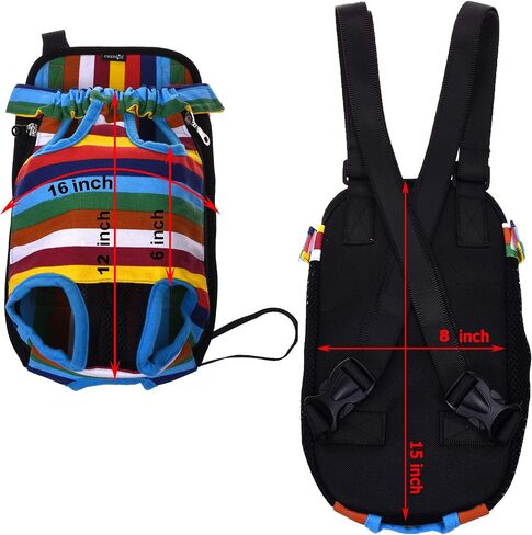 Cosmos Pet Dog Carrier Backpack Pet Dog Cat Legs Out Front Carrier Travel Bag for Traveling Hiking Camping for Small Medium Dogs Cat, Colorful Strip Pattern (Large Size) in Saudi Arabia