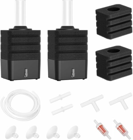 Aquarium Bio Sponge Filter Kit, Super-Quiet Submersible Fish Tank Foam Filter with 1 Spare Sponge and Full Accessories, Suits Tanks Within 20 Gallon (S Kit/2 Pack) in Saudi Arabia